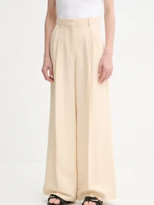 Weekend Max Mara spodnie z domieszką lnu damskie kolor beżowy szerokie high waist 2515131132600