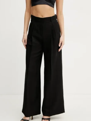 Weekend Max Mara spodnie z domieszką lnu damskie kolor czarny szerokie high waist 2515131132600