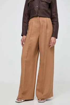 Weekend Max Mara spodnie z lnem kolor brązowy szerokie high waist 2415131062600