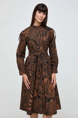 Weekend Max Mara sukienka bawełniana kolor brązowy midi rozkloszowana 2415221152600