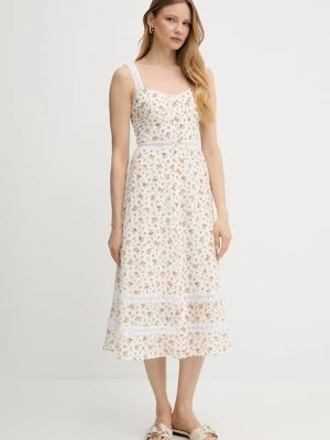 Weekend Max Mara sukienka jedwabna kolor beżowy midi rozkloszowana 2515221023600