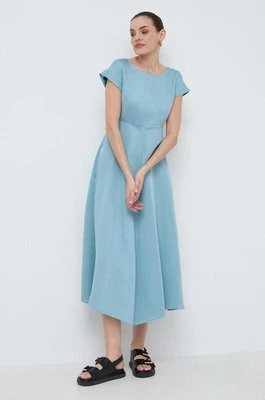 Weekend Max Mara sukienka z domieszką lnu kolor niebieski maxi rozkloszowana 2415221242600