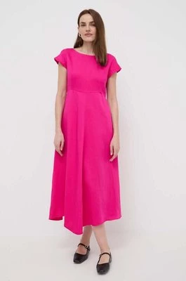 Weekend Max Mara sukienka z domieszką lnu kolor różowy maxi rozkloszowana 2415221242600
