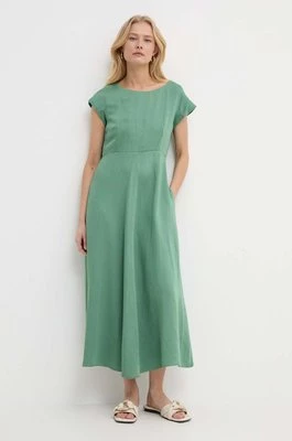 Weekend Max Mara sukienka z domieszką lnu kolor zielony maxi rozkloszowana 2415221242600