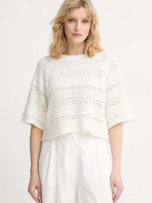 Weekend Max Mara sweter z krótkim rękawem damski bawełniany beżowy