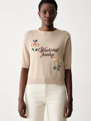 Weekend Max Mara sweter z krótkim rękawem damski z bawełną WKDFIACRE beżowy