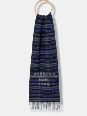 Weekend Max Mara szalik wełniany PAGELLA damski kolor granatowy wzorzysty 2525546085600