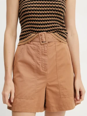 Weekend Max Mara szorty z domieszką lnu damskie kolor beżowy gładkie high waist 2515141012600