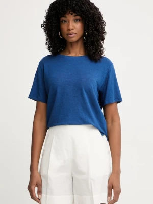 Weekend Max Mara t-shirt damski z lnem PELOTA granatowy