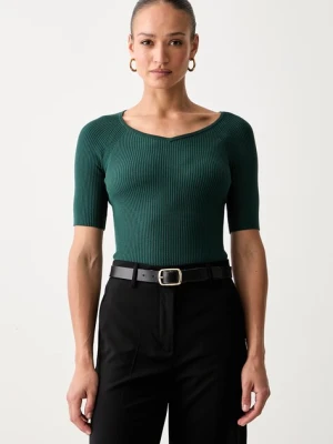 Weekend Max Mara T-shirt swetrowy damski z wiskozą WKDTENENTE zielony