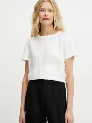 Weekend Max Mara t-shirt z domieszką lnu damski kolor biały 2515941112600