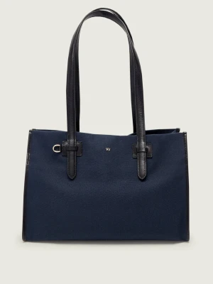 Weekend MaxMara Shopperka WKACANDORE | z dodatkiem skóry granatowy