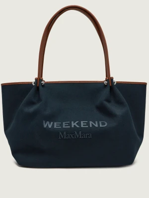 Weekend MaxMara Shopperka Wkagetto | z dodatkiem skóry granatowy
