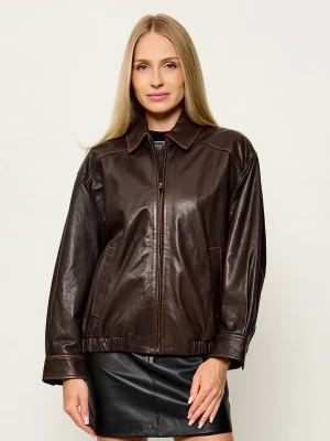 Weekend MaxMara Skórzana kurtka Wkdcose | Loose fit brązowy