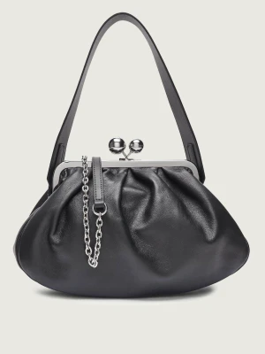 Weekend MaxMara Skórzana torebka na ramię CUBICO Pasticcino czarny