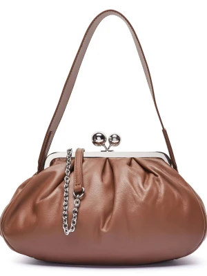 Weekend MaxMara Skórzana torebka na ramię CUBICO Pasticcino brązowy