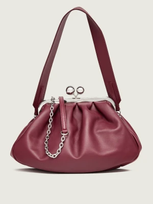 Weekend MaxMara Skórzana torebka na ramię Cubico Pasticcino bordowy
