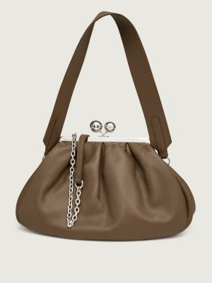 Weekend MaxMara Skórzana torebka na ramię Cubico Pasticcino brązowy
