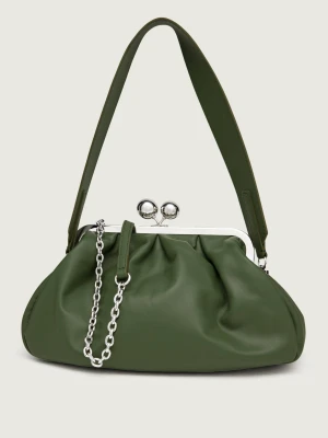 Weekend MaxMara Skórzana torebka na ramię Cubico Pasticcino zielony