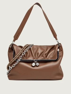 Weekend MaxMara Skórzana torebka na ramię Wkaslalom Pasticcino brązowy