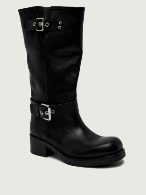 Weekend MaxMara Skórzane oficerki Wkaaddobbo czarny