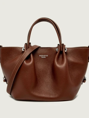 Weekend MaxMara Skórzany kuferek + saszetka Wkadritto brązowy