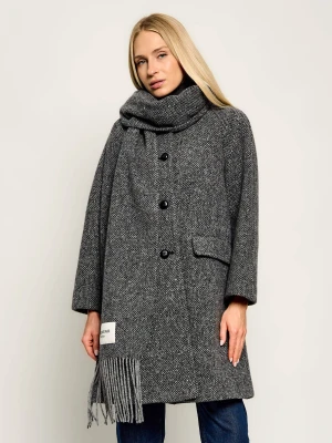 Weekend MaxMara Wełniany płaszcz + szal Wkdlatino grafitowy