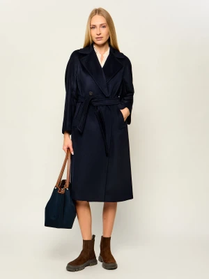 Weekend MaxMara Wełniany płaszcz Wkdresina granatowy