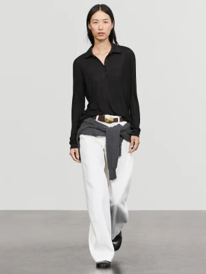 Wełniana Koszulka Polo Z Długim Rękawem - Czarny - Massimo Dutti - Female