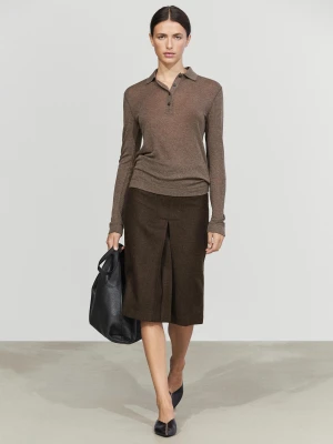 Wełniana Koszulka Polo Z Długim Rękawem - Norkowy - Massimo Dutti - Female