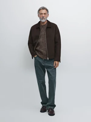 Kurtka Z Grubej Mieszanki Wełny Ze Sztruksowym Kołnierzem - Czekoladowy - - Massimo Dutti - Mężczyzna