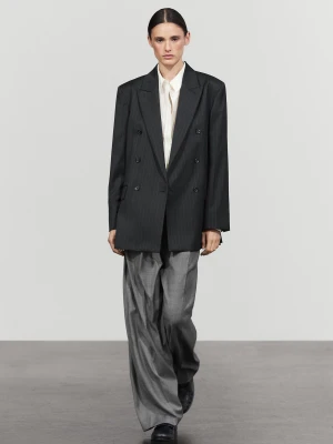 Marynarka Od Garnituru Ze 100% Wełny W Prążki - Granatowy - Massimo Dutti - Female