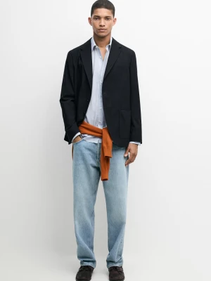 Wełniana Marynarka O Fakturze Cool Wool - Granatowy - Massimo Dutti - Male