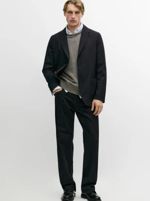 Wełniana Marynarka O Fakturze Cool Wool - Granatowy - Massimo Dutti - Male