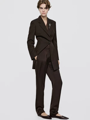 Wełniana Marynarka Z Detalem Guzika − Limited Edition - Brązowy - Massimo Dutti - Female