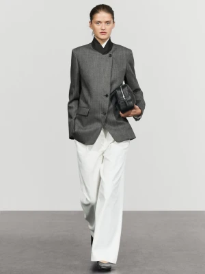 Wełniana Marynarka Z Kontrastowym Golfem - Szary - Massimo Dutti - Female