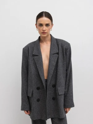 Wełniana marynarka z marszczeniem w kolorze GRAFIT nakrapiany -ROCHELLE-M/L Marsala