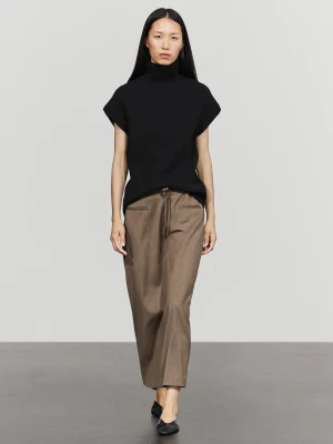 Wełniana Spódnica Midi Z Wiązaniem - Szarobrązowy - Massimo Dutti - Female