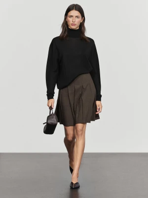 Wełniana Spódnica Mini Z Zakładkami - Czekoladowy - Massimo Dutti - Female