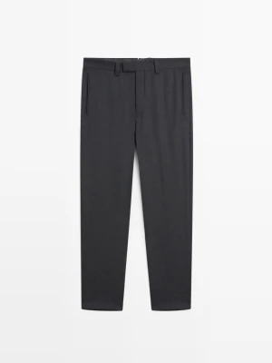 Wełniane Spodnie Barrel Fit Z Trzech Nitek - Brudnoszary - - Massimo Dutti - Mężczyzna