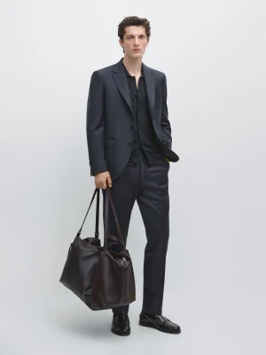 Wełniane Spodnie Od Garnituru - Granatowy - - Massimo Dutti - Mężczyzna