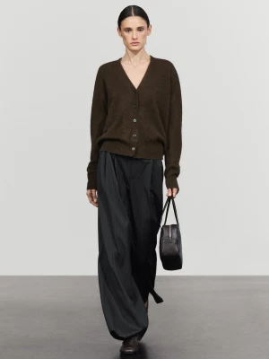 Wełniane Spodnie Od Garnituru W Prążki - Granatowy - Massimo Dutti - Female