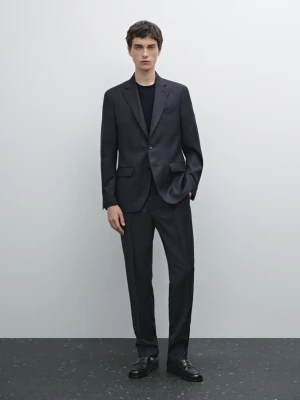 Wełniane Spodnie Od Garnituru W Prążki - Granatowy - - Massimo Dutti - Mężczyzna