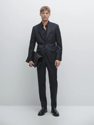 Wełniane Spodnie Od Garnituru W Prążki - Granatowy - - Massimo Dutti - Mężczyzna