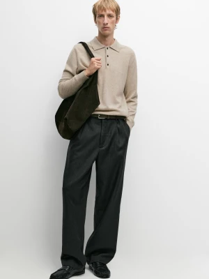 Wełniane Spodnie Relax Fit Z Efektem Melanżu - Brudnoszary - Massimo Dutti - Male