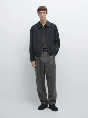 Wełniane Spodnie Relax Fit Z Zakładkami - Szary - - Massimo Dutti - Mężczyzna