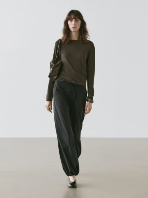 Wełniane Spodnie Typu Alladynki Z Wiązaniem - Czarny - - Massimo Dutti - Kobieta