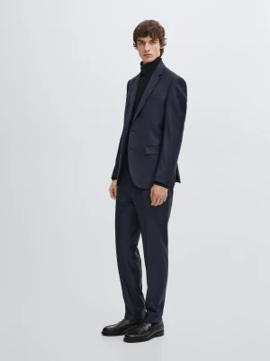 Wełniane Spodnie W Pepitkę - Granatowy - - Massimo Dutti - Mężczyzna