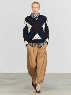 Wełniane Spodnie Z Zakładkami I Ozdobnymi Guzikami - Wielbłądzi - Massimo Dutti - Female