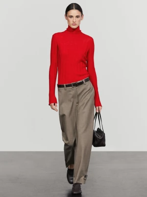 Spodnie Ze 100% Wełny Z Zakładkami I Paskiem U Dołu - Piaskowy - Massimo Dutti - Female
